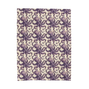 Vintage Octopus Blanket | Octopus Couch Throw Blanket | Marine Life Soft Blanket, Ocean Life Velveteen Blanket, Octopus Gift for Ocean Lover