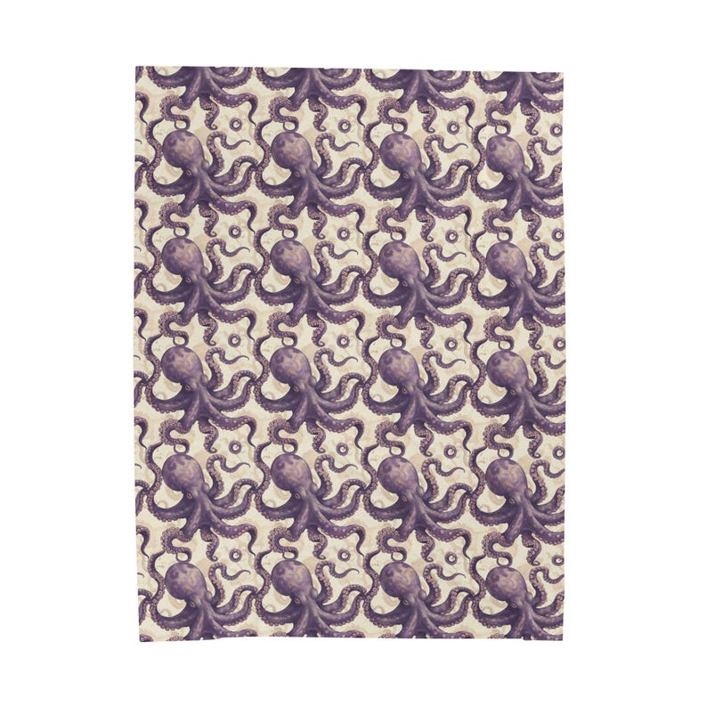 Vintage Octopus Blanket | Octopus Couch Throw Blanket | Marine Life Soft Blanket, Ocean Life Velveteen Blanket, Octopus Gift for Ocean Lover