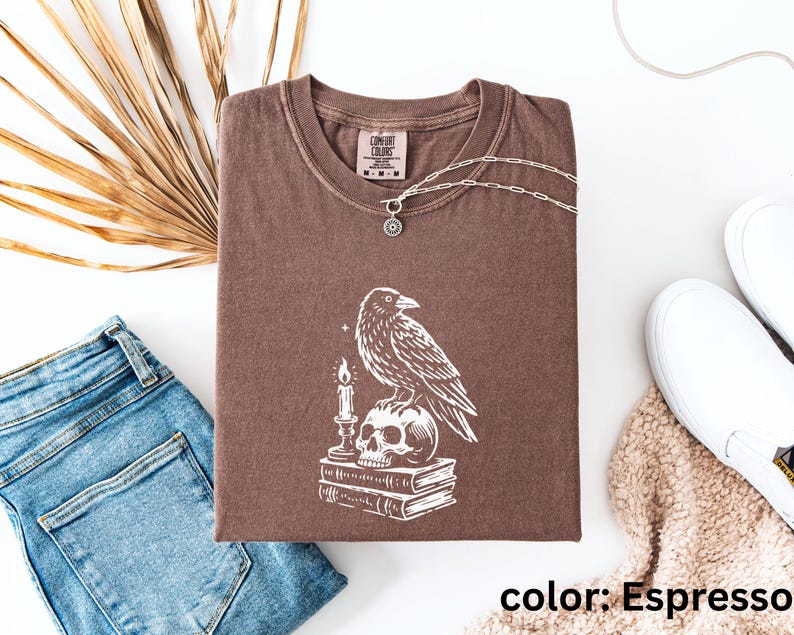 Dark Academia Raven Shirt | Edgar Allan Poe Raven and Skull T Shirt | Gothic Graphic T-Shirt | Comfort Colors® Goth Shirt