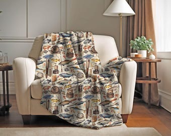 Manta de pesca / Manta decorativa para cabaña / Manta de terciopelo con forma de pez / Regalo de pescador / Regalo de pesca para esposo