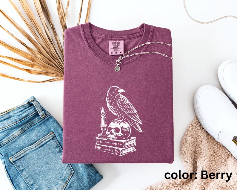 Dark Academia Raven Shirt | Edgar Allan Poe Raven and Skull T Shirt | Gothic Graphic T-Shirt | Comfort Colors® Goth Shirt
