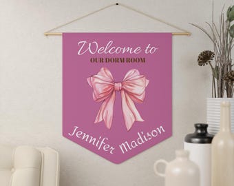 Door Sign for Dorm Room, Personalized Door Room Decor, Coquette Room Decor, College Room Pink Ribbon Custom Door Sign, Student Gifts