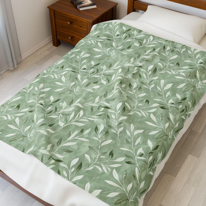 Elegant Sage Green Blanket | Cottagecore Couch Throw Blanket | Botanical Reading Blanket | Book Nook Decor | Housewarming Gift
