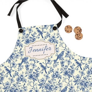 Avental personalizado para mulheres | Avental de cozinha francês Toile de Jouy | Avental de cozinha personalizado | Avental de panificação Chinoiserie | Presente para esposa