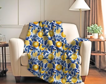 Citrus Blanket  | Lemon Velveteen Blanket | Lemon Couch Throw | Summer Fruit Throw Blanket | Italian Lemons Plush Blanket, Housewarming Gift