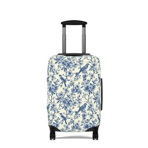 Toile de Jouy Suitcase Cover | Vintage Floral Luggage Cover | Elegant Suitcase Sleeve | Boho Luggage Protector | Blue Suitcase Protector