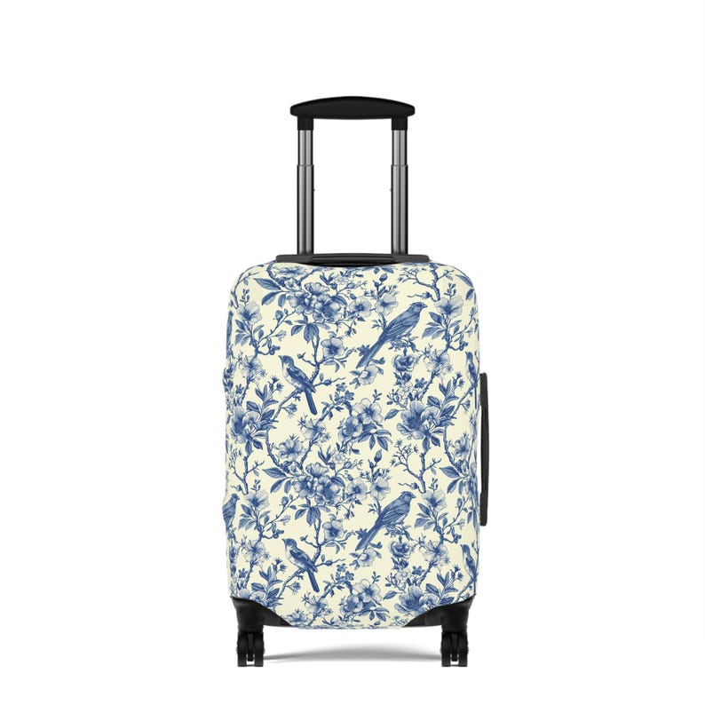 Toile de Jouy Suitcase Cover | Vintage Floral Luggage Cover | Elegant Suitcase Sleeve | Boho Luggage Protector | Blue Suitcase Protector