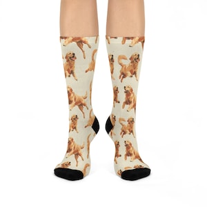 Golden retriever-cadeau | Golden retriever-sokken | ONE SIZE unisex sokken met ronde hals voor dames en heren | Oudercadeau huisdier | Kerstcadeau hond moeder