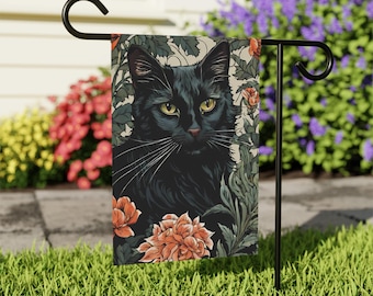 Bandera de jardín de primavera de gato negro / Bandera de patio para amantes de los gatos / Bandera de casa de mamá gata