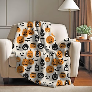 Halloween Couch Throw Blanket | Halloween Blanket with Pumpkin Print | Halloween Home Decor Soft Blanket | Pumpkin Halloween Blanket