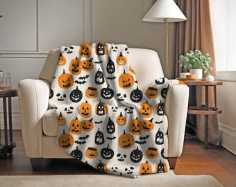 Halloween Couch Throw Blanket | Halloween Blanket with Pumpkin Print | Halloween Home Decor Soft Blanket | Pumpkin Halloween Blanket