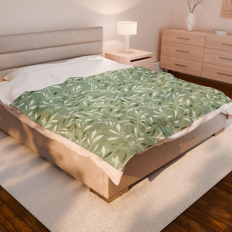 Elegant Sage Green Blanket | Cottagecore Couch Throw Blanket | Botanical Reading Blanket | Book Nook Decor | Housewarming Gift