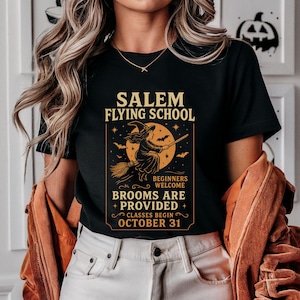 Salem Witch Shirt for Women | Salem Flying School Shirt | Vintage Halloween Shirt | Spooky Season TShirt | Witchy Halloween T-Shirt