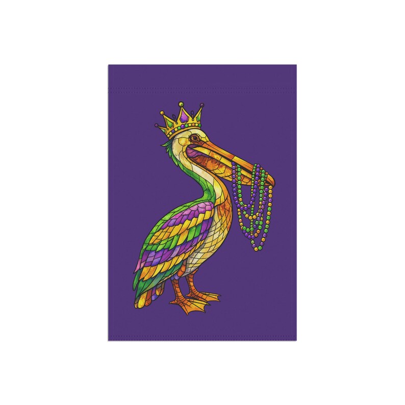 Mardi Gras Pelican Garden Flag | Stained Glass Pelican New Orleans Flag | Louisiana House Flag | Mardi Gras 2026 Garden Decor