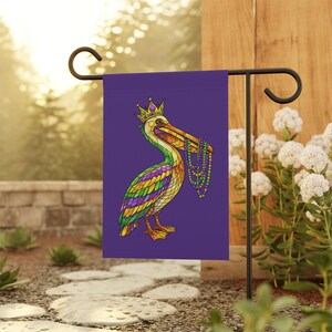 Mardi Gras Pelican Garden Flag | Stained Glass Pelican New Orleans Flag | Louisiana House Flag | Mardi Gras 2026 Garden Decor