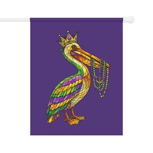 Mardi Gras Pelican Garden Flag | Stained Glass Pelican New Orleans Flag | Louisiana House Flag | Mardi Gras 2026 Garden Decor