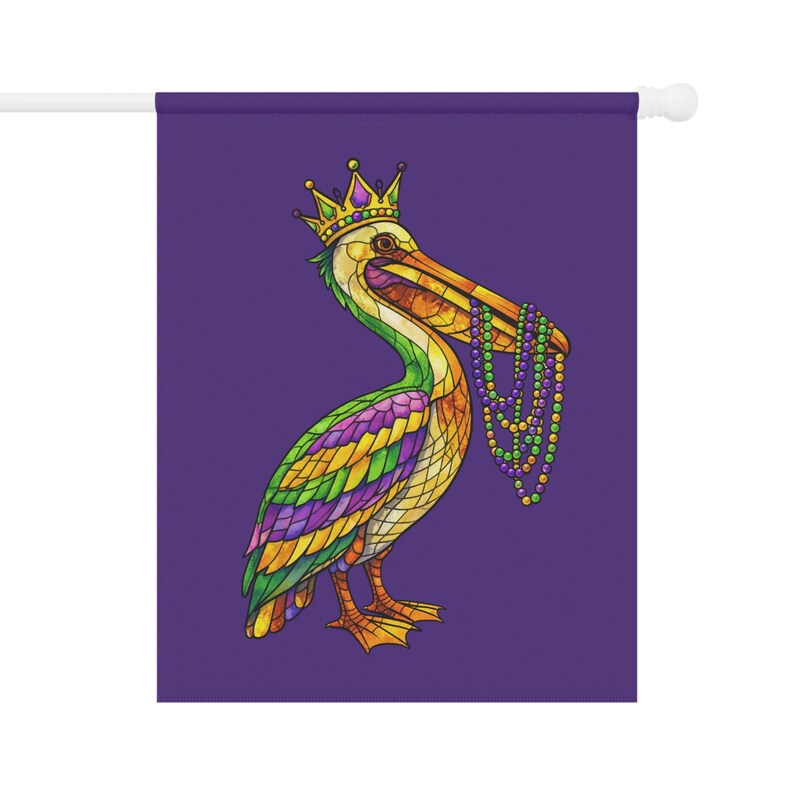 Mardi Gras Pelican Garden Flag | Stained Glass Pelican New Orleans Flag | Louisiana House Flag | Mardi Gras 2026 Garden Decor