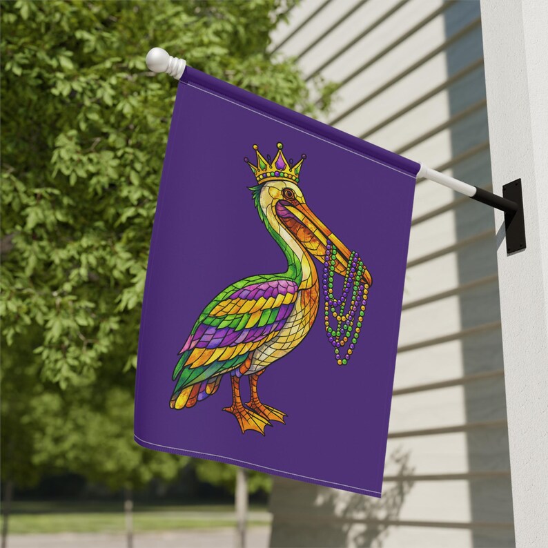 Mardi Gras Pelican Garden Flag | Stained Glass Pelican New Orleans Flag | Louisiana House Flag | Mardi Gras 2026 Garden Decor