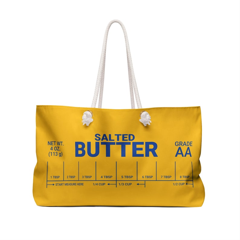 Butter Weekender Bag | Salted Butter Beach Day Bag | Butter Stick Travel Bag | Funny Shoulder Bag | Cute Overnight Bag | Gift for Food Lover