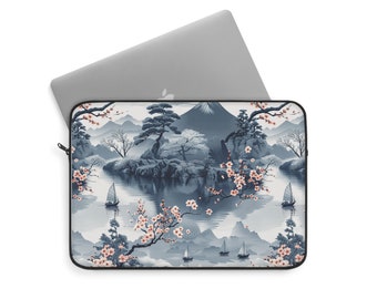 Funda para portátil inspirada en Hokusai, bonita funda con diseño de flor de cerezo, bolso de inspiración japonesa, regalo para nuevo trabajo