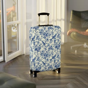 Toile de Jouy Suitcase Cover | Vintage Floral Luggage Cover | Elegant Suitcase Sleeve | Boho Luggage Protector | Blue Suitcase Protector