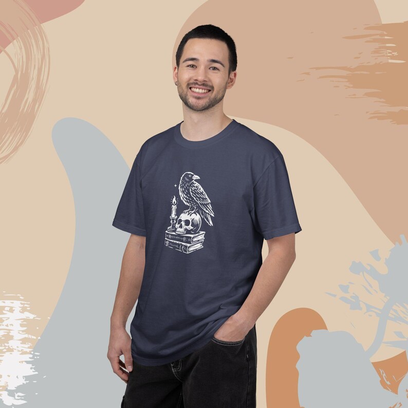 Dark Academia Raven Shirt | Edgar Allan Poe Raven and Skull T Shirt | Gothic Graphic T-Shirt | Comfort Colors® Goth Shirt