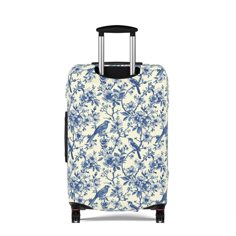 Funda de maleta Toile de Jouy / Funda de equipaje con estampado floral vintage / Funda de maleta elegante / Protector de equipaje bohemio / Protector de maleta azul imagen 8