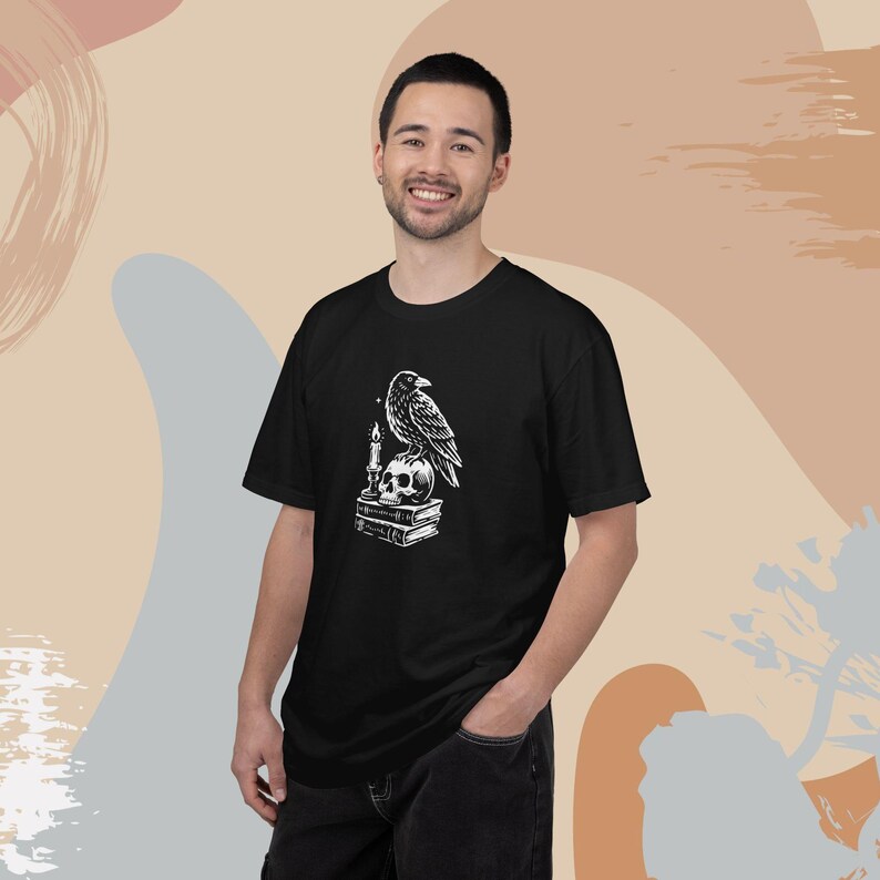 Dark Academia Raven Shirt | Edgar Allan Poe Raven and Skull T Shirt | Gothic Graphic T-Shirt | Comfort Colors® Goth Shirt
