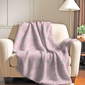 Coquette Blanket  | Coquette Bow Couch Throw Blanket | Cute Girly Velveteen Blanket | Pink Couch Throw |  Coquette Aesthetic Soft Blanket