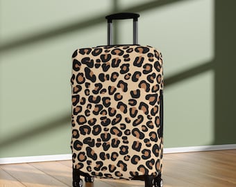 Funda de equipaje personalizada con estampado de leopardo, funda de maleta personalizada, funda de bolso con estampado animal, funda protectora de maleta con nombre personalizado, regalo de viaje