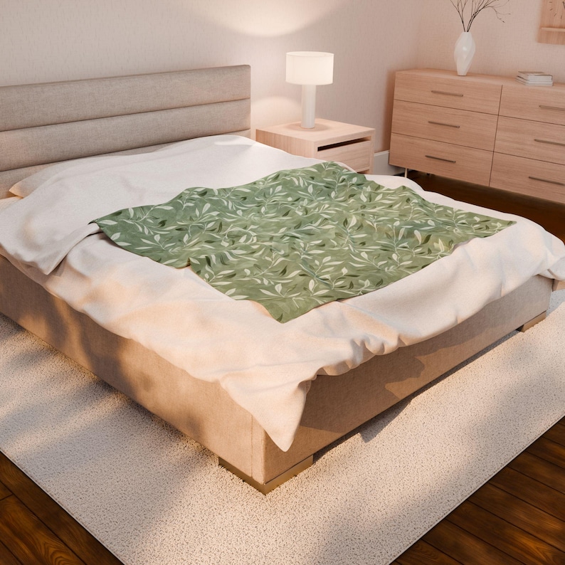 Elegant Sage Green Blanket | Cottagecore Couch Throw Blanket | Botanical Reading Blanket | Book Nook Decor | Housewarming Gift