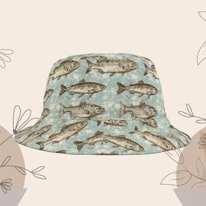 Retro Fishing Bucket Hat | Fish Sun Hat | Vintage Fish Summer Hat | Fisherman Aesthetic Hat | Oceancore Beach Hat | Fishing Gift for Husband