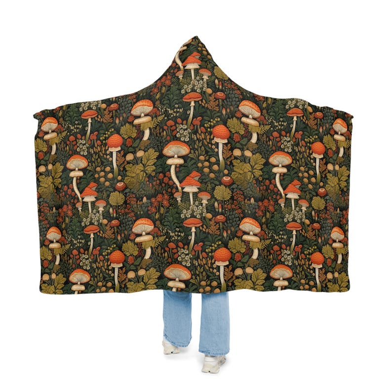 Mushroom Blanket | Cottagecore Hooded Blanket | Wearable Blanket for Readers | Cute Snuggle Blanket | Cozy Sherpa Blanket | Mushroom Gift