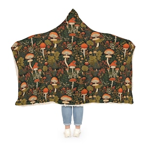 Mushroom Blanket | Cottagecore Hooded Blanket | Wearable Blanket for Readers | Cute Snuggle Blanket | Cozy Sherpa Blanket | Mushroom Gift