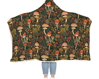 Mushroom Blanket | Cottagecore Hooded Blanket | Wearable Blanket for Readers | Cute Snuggle Blanket | Cozy Sherpa Blanket | Mushroom Gift