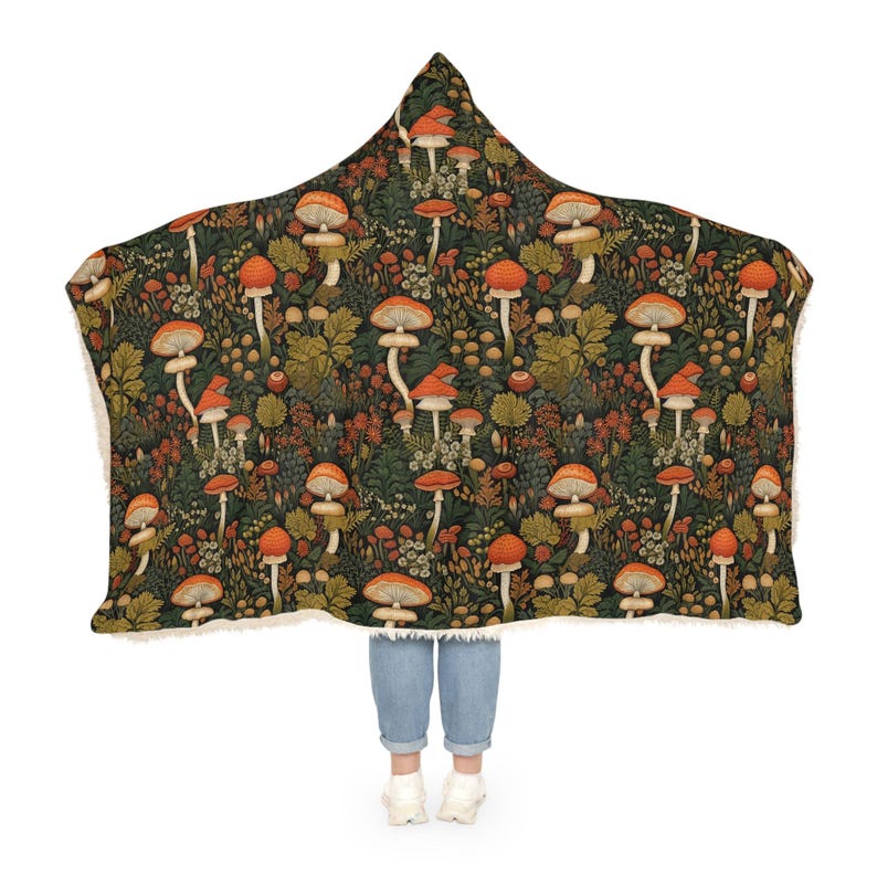 Mushroom Blanket | Cottagecore Hooded Blanket | Wearable Blanket for Readers | Cute Snuggle Blanket | Cozy Sherpa Blanket | Mushroom Gift