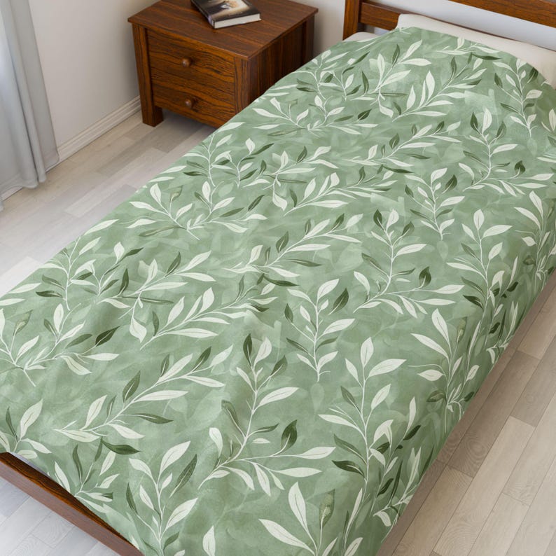 Elegant Sage Green Blanket | Cottagecore Couch Throw Blanket | Botanical Reading Blanket | Book Nook Decor | Housewarming Gift