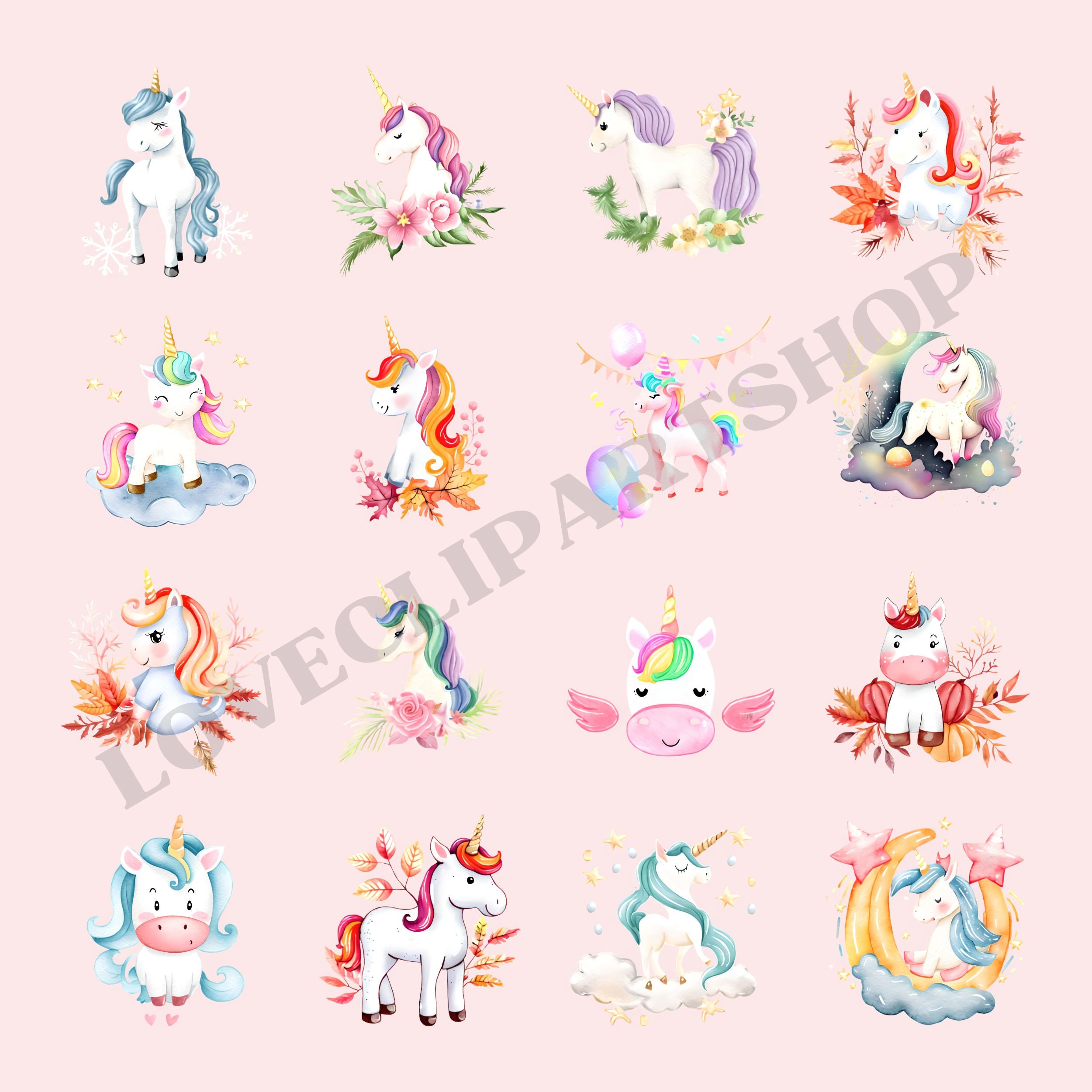 Unicorn Clipart Bundle Cute Unicorn PNG Unicorn Birthday Party Clip Art ...