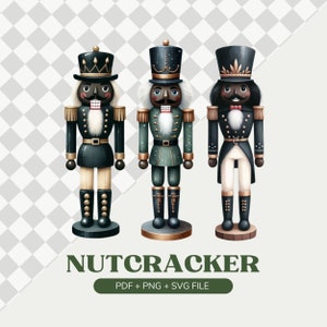Quebra-nozes preto | Quebra-nozes svg | Quebra-nozes svg | camisa do quebra-nozes | Pacote Clipart Natal | Clipart de férias | Natal retrô png