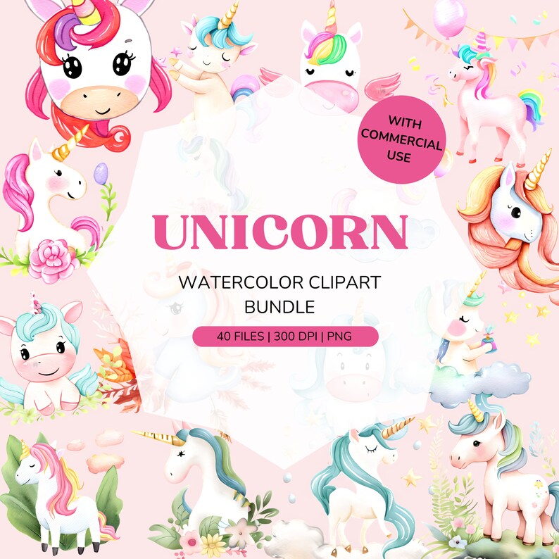 Unicorn Clipart Bundle | Cute Unicorn PNG | Unicorn Birthday Party Clip ...