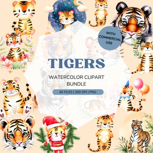 Tigers PNG | Tiger Watercolor Clipart Bundle | Sublimation PNG | Tiger clipart bundle | Cute Animals png | PNG for cricut