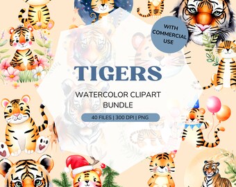 Tigrar PNG | Tiger akvarell Clipart Bundle | Sublimering PNG | Tiger clipart bundle | Söta djur png | PNG för Cricut