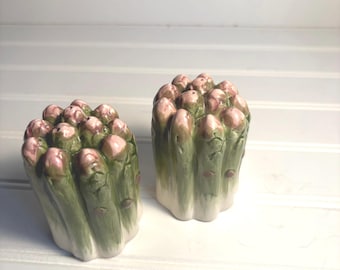 ヴィンテージ フィッツ＆フロイド グリーンアスパラガス ソルト＆ペッパーシェーカーセット、1988年製、手描き