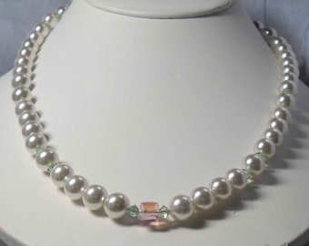 White Crystal Pearls with Pink and Green crystal accents