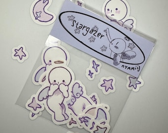 Smiski Stargazer Sticker Set: Moon & Stars, Weatherproof Deco Stickers