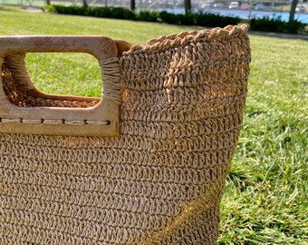 Handcrafted Crochet Raffia Summer Bag, Eco-Friendly Straw Clutch, Straw Summer Pouch Bag. Natural Straw