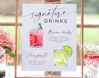 Signature Drink Sign, Bar Menu Template, Minimalist Printable Bar Menu, Modern Editable Drink Menu Template, 5000+ Drinks and Garnishes