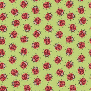 Green Tossed Ladybugs Cotton Fabric