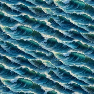 Blue Water Waves Cotton Fabric