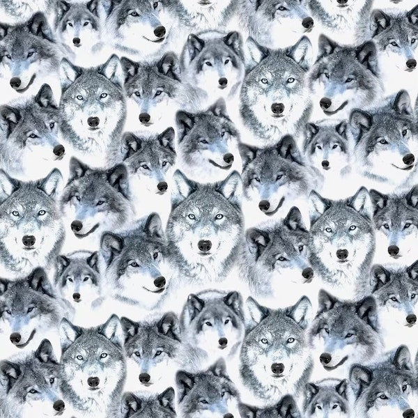 Snow Packed Wolves Cotton Fabric